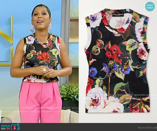 Dolce & Gabbana Floral-print silk tank worn by Tamron Hall on Tamron Hall Show