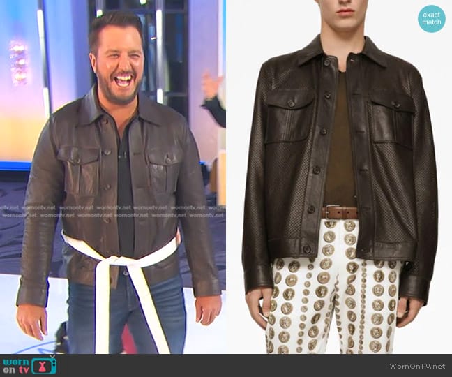 dolce & Gabbana Perforated Leather Shirt Jacket worn by Luke Bryan on American Idol