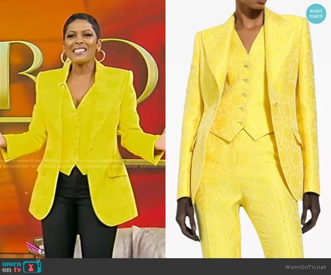 WornOnTV: Tamron’s yellow jacquard vest and blazer on Tamron Hall Show ...
