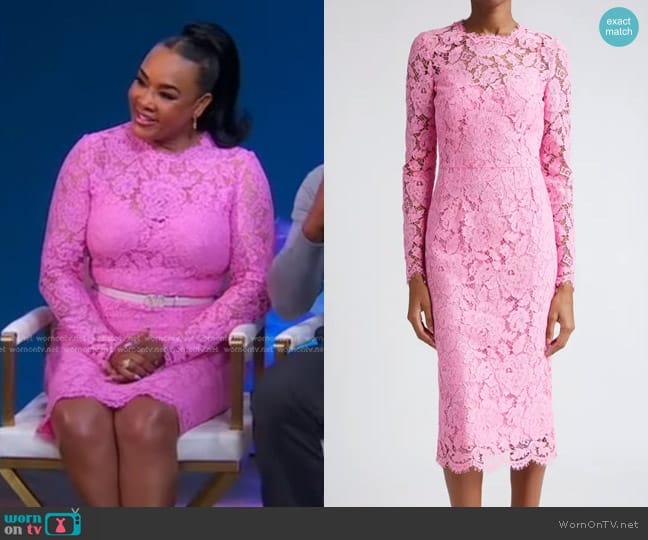 Dolce & Gabbana Long Sleeve Cordonetto Lace Sheath Dress worn by Vivica A. Fox on Good Morning America