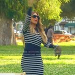 Dorit’s navy striped sweater and skirt on The Real Housewives of Beverly Hills