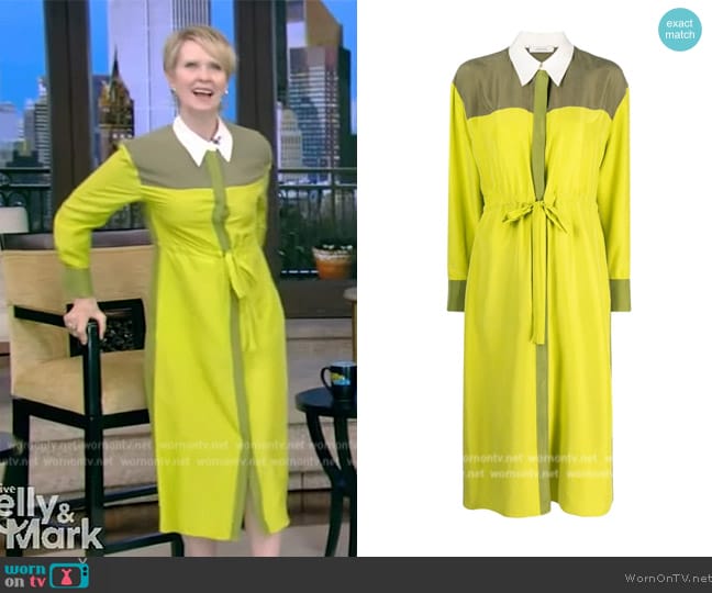 Dorothee Schumacher Colour-block shirt midi dress worn by Cynthia Nixon on Live with Kelly and Mark