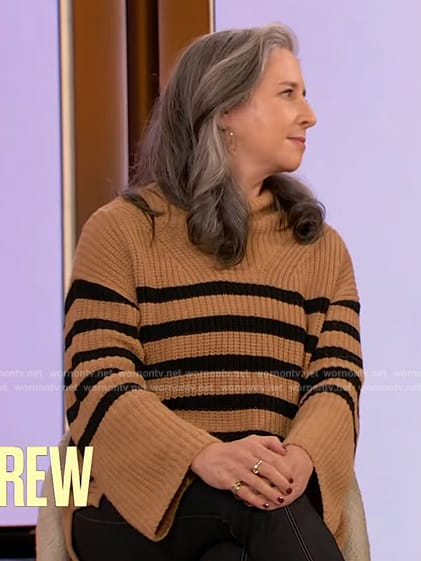 Dr Suzanne Gilberg Lenz's beige stripe sweater on The Drew Barrymore Show