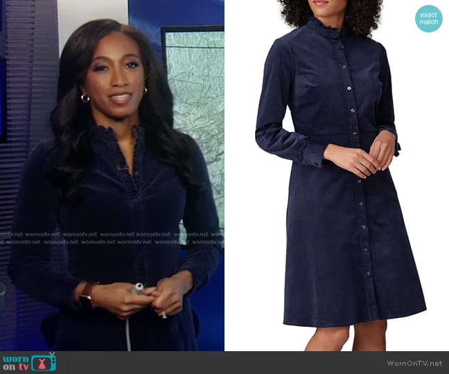 WornOnTV: Brittany’s navy corduroy shirtdress on Good Morning America ...