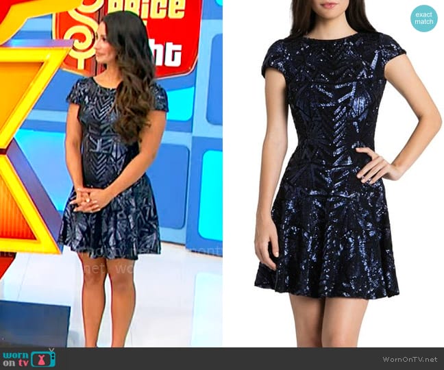 Dress The Population Kate Sequin Drop Waist Dress worn by Manuela Arbeláez on The Price is Right