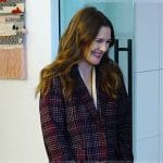 Drew’s maroon plaid blazer on The Drew Barrymore Show