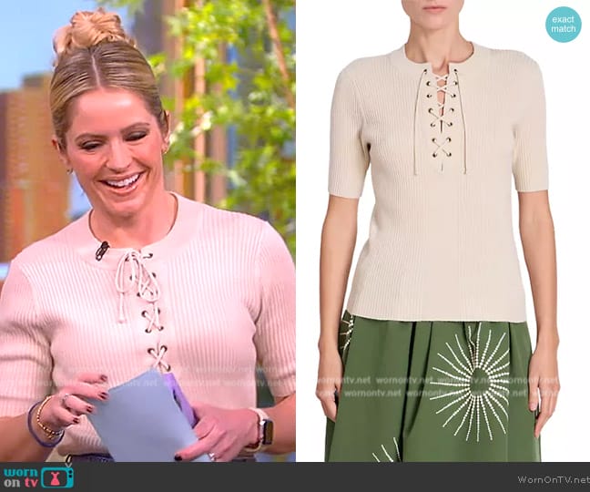 Dries van Noten Lace-up ribbed-knit wool-blend top worn by Sara Haines on The View