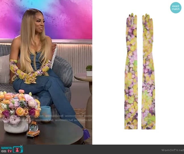 Dries van Noten Yellow Printed Gloves worn by Candiace Dillard Bassett on The Kelly Clarkson Show