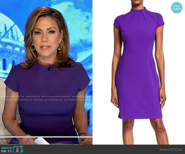 Elie Tahari Freida Pleated Mock-Neck Dress worn by Kyra Phillips on Good Morning America