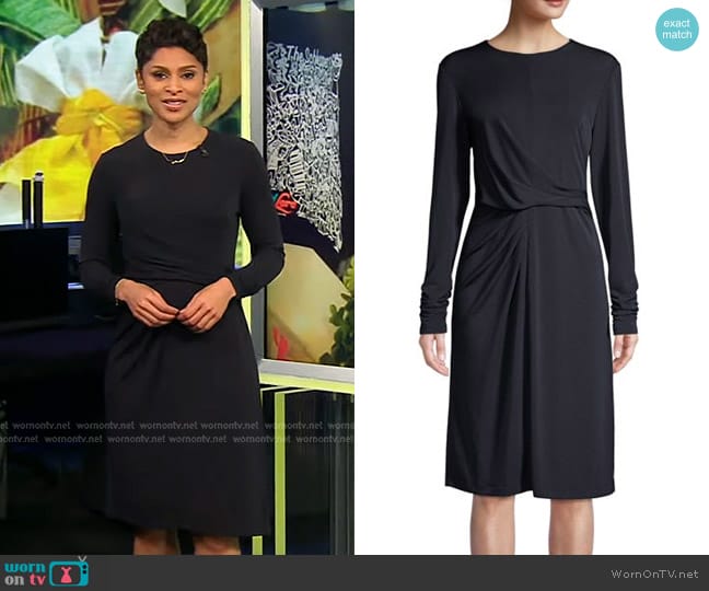 Elie Tahari Winda Draped Long Sleeve Dress worn by Jericka Duncan on CBS Evening News