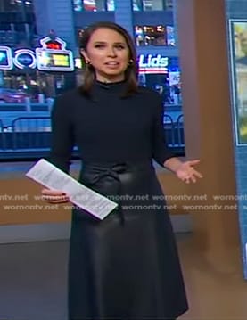 Elizabeth’s black top and leather skirt on Good Morning America