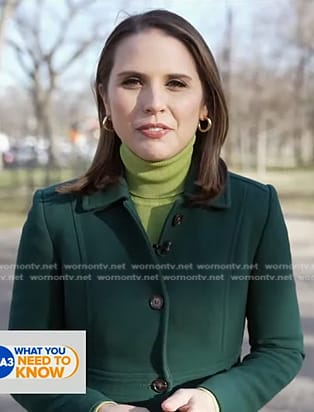 Elizabeth Schulze's green coat on Good Morning America