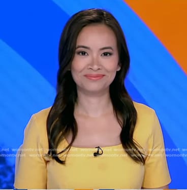 Em Nguyen’s yellow short sleeve dress on Good Morning America