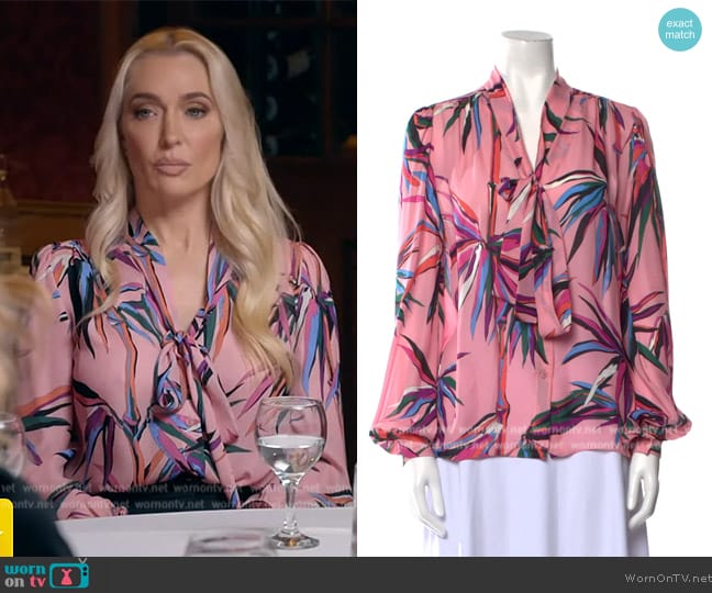 WornOnTV: Erika Jayne’s pink floral print tie neck blouse on Access ...