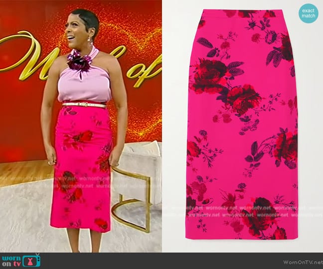 Erdem Floral-print cotton-faille midi skirt worn by Tamron Hall on Tamron Hall Show