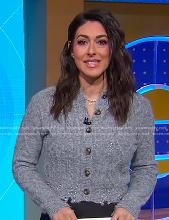 Erielle’s grey embellished cable knit cardigan on Good Morning America