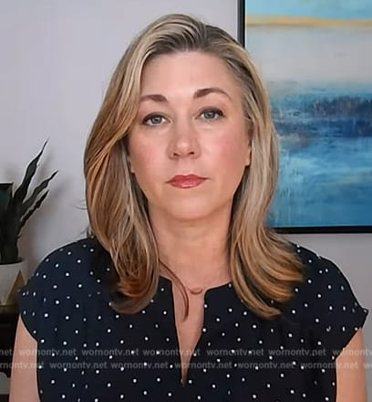 Erika's navy polka dot top on NBC News Daily