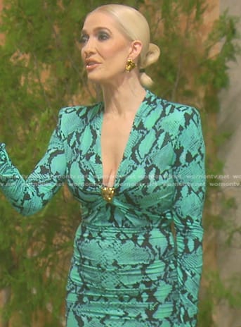 Erika's green snakeskin print dress on The Real Housewives of Beverly Hills