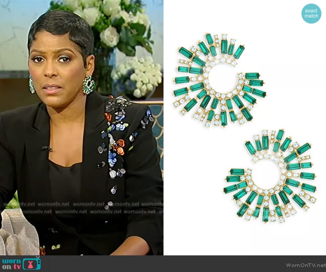 Ettika Opulent Crystal Stardust Open Circle Earrings worn by Tamron Hall on Tamron Hall Show