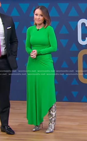 Eva’s green ruched asymmetric dress on Good Morning America