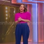 Eva’s pink puff sleeve sweater and blue pants on Good Morning America