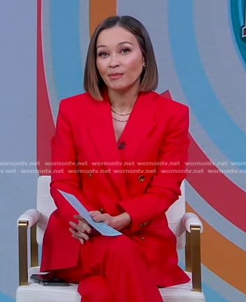 Eva’s red blazer and pant suit on Good Morning America