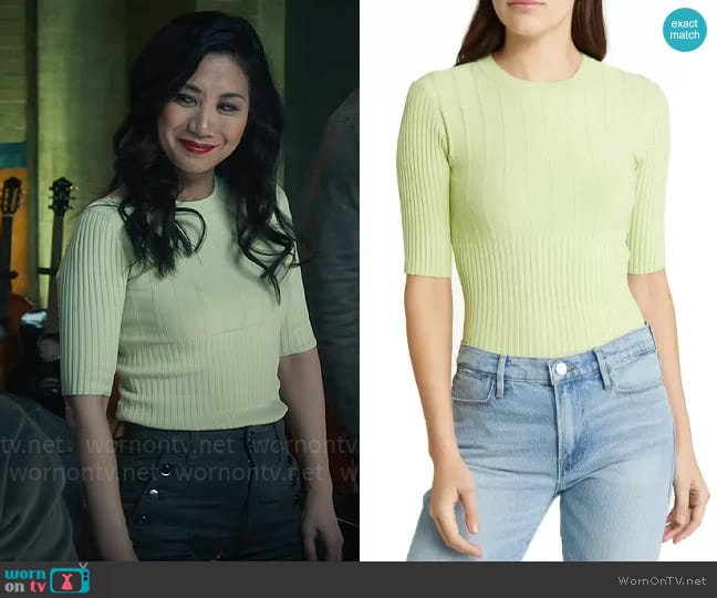 Frame Mix Rib Sweater in Bright Lime worn by Melody Bayani (Liza Lapira) on The Equalizer