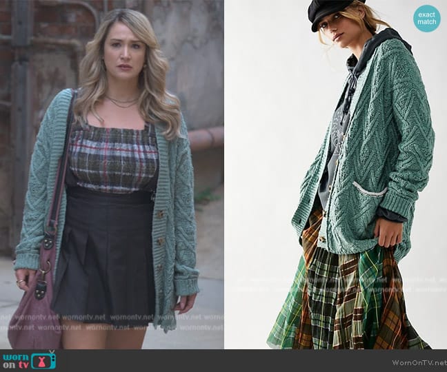 Free People Montana Cable Knit Cardigan worn by Davia (Emma Hunton) on Good Trouble