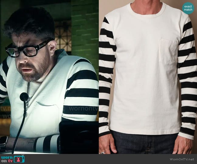 Freenote Cloth Shifter LS Tee in Natural Combo worn by Harry Keshegian (Adam Goldberg) on The Equalizer