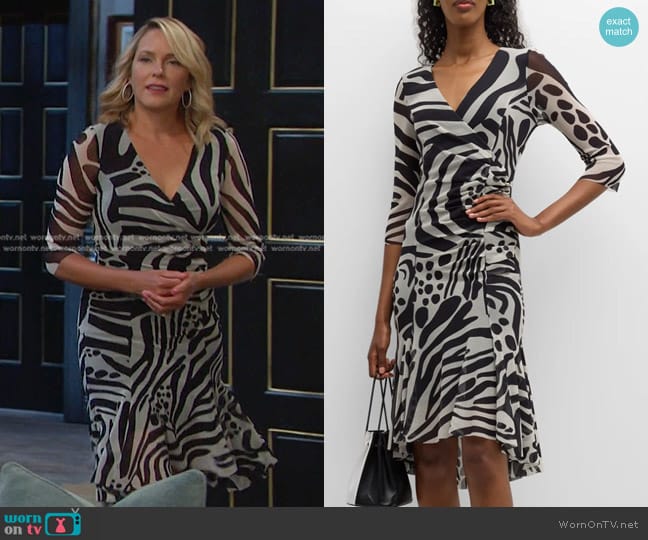 Fuzzi Animal-Print Tulle High-Low Midi Dress worn by Nicole Walker (Arianne Zucker) on Days of our Lives