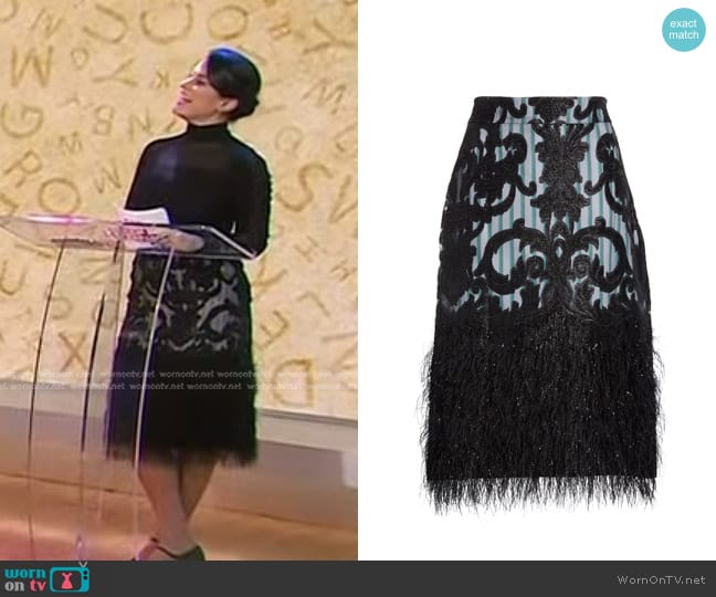 Ganni Feather Hem Embellished Skirt worn by Donna Farizan on Today