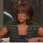 Gayle King’s olive and navy geometric print dress on CBS Mornings