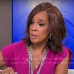 Gayle King’s pink v-neck corset sheath dress on CBS Mornings