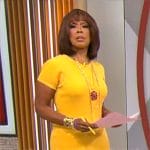 Gayle King’s yellow short sleeved midi dress on CBS Mornings