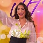 Gina Torres’s floral embroidered sheer blouse on The Jennifer Hudson Show