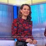 Ginger’s floral top and black leather pants on Good Morning America