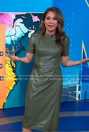 Ginger’s green gathered leather dress on Good Morning America