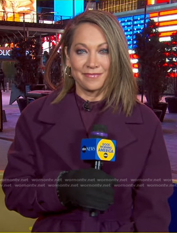 Ginger's purple wrap coat on Good Morning America