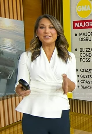 Ginger's white peplum wrap top on Good Morning America