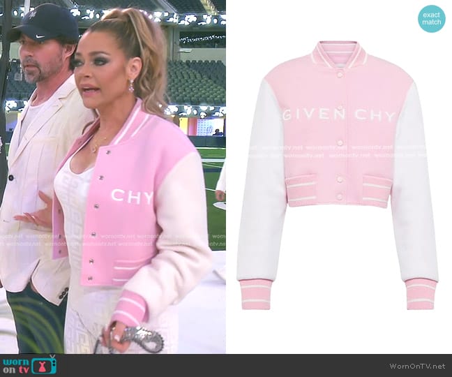 Givenchy Cropped Varsity Jacket worn by Denise Richards on The Real Housewives of Beverly Hills