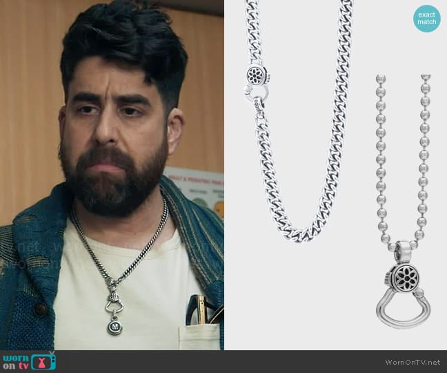 Good Art Hlywd Curb Chain Necklace and Clip 7 Swing Pendant worn by Harry Keshegian (Adam Goldberg) on The Equalizer