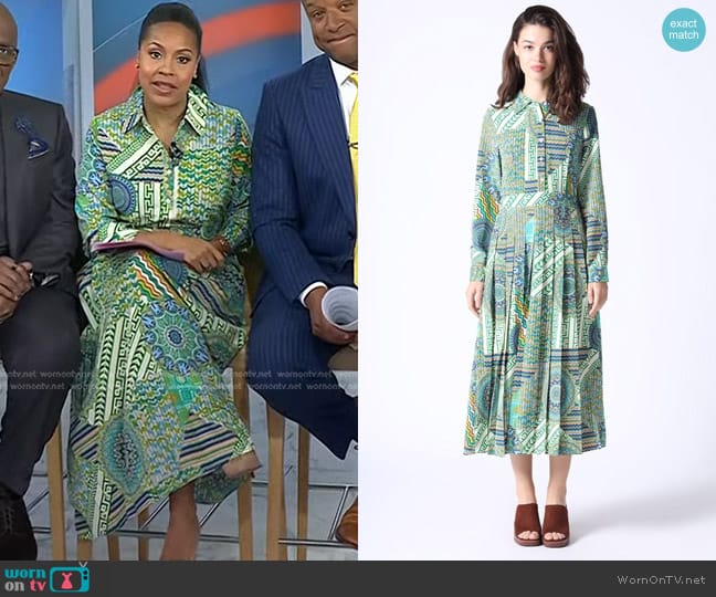 Gracia Long Green Collar Dress w/ Patterns and Full Sleeve worn by Sheinelle Jones on Today