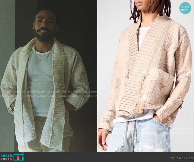 Greg Lauren Walnut Stitchwork Cardigan worn by John Smith (Donald Glover) on Mr. & Mrs. Smith