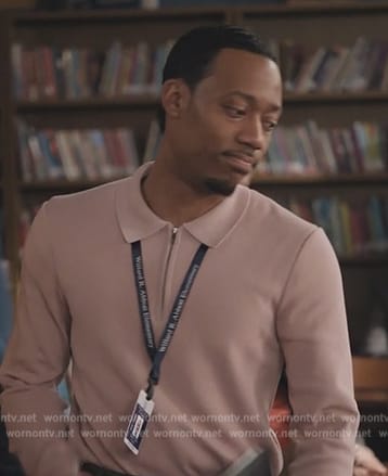 Gregory's pink collared sweater on Abbott Elementary