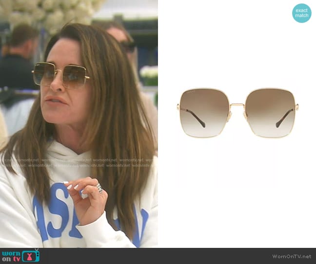 Gucci Oversized Square Metal Sunglasses worn by Kyle Richards on The Real Housewives of Beverly Hills