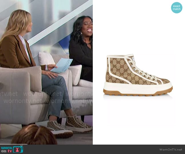 Gucci Tennis Treck Monogram Canvas Booties worn by Amanda Kloots on The Talk