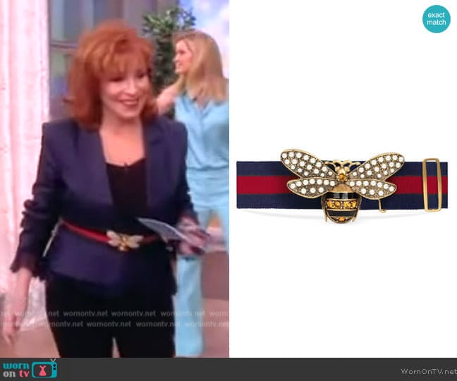 Gucci Embellished Bee Clasp Web Stripe Belt worn by Joy Behar on The View