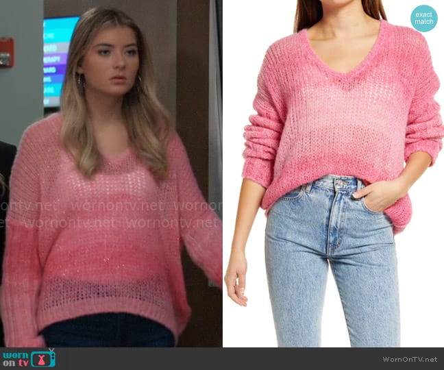 Guess Ariane V-Neck Sweater worn by Josslyn Jacks (Eden McCoy) on General Hospital