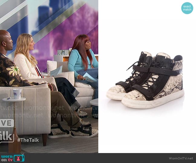 Giuseppe Zanotti Snake-Print High-Top Sneaker worn by Akbar Gbajabiamila on The Talk