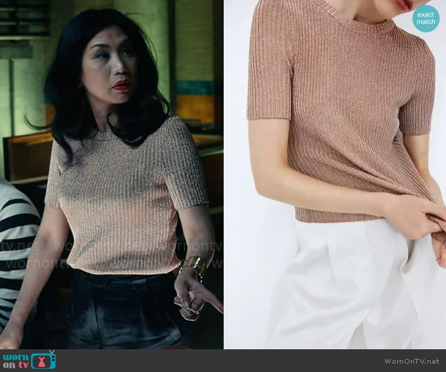 H&M Metallic Rib-knit Top in Bronze worn by Melody Bayani (Liza Lapira) on The Equalizer